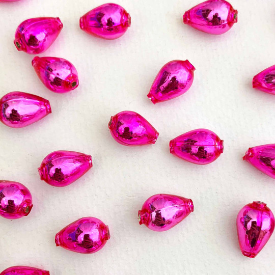 10 Hot Pink Drop Blown Glass Beads .5" ~ Czech Republic
