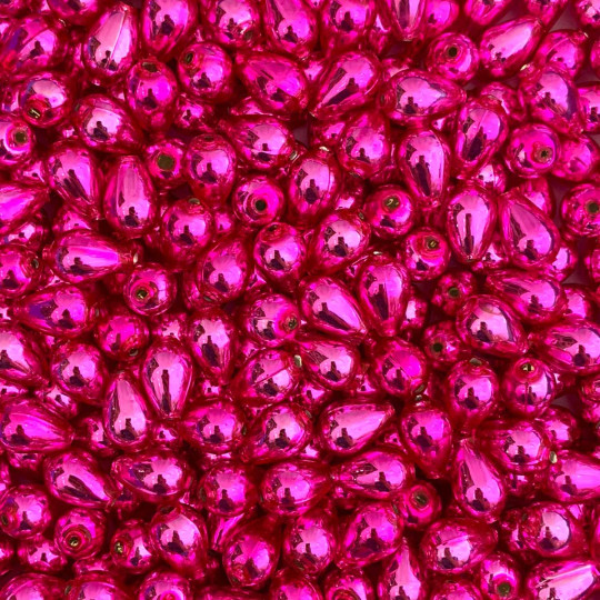 10 Hot Pink Drop Blown Glass Beads .5" ~ Czech Republic