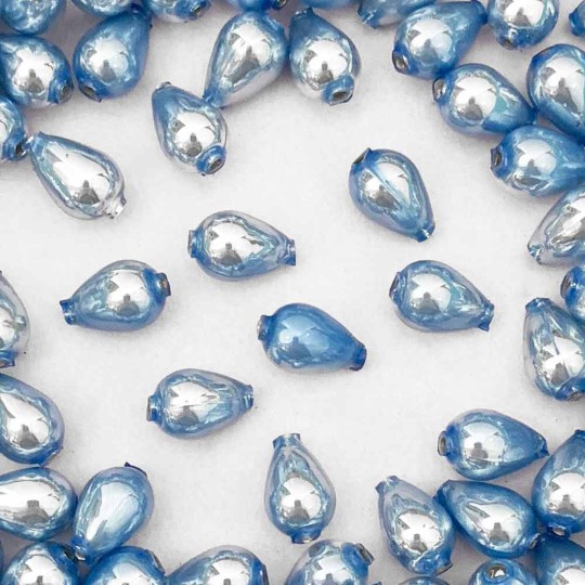 10 Pearl Light Blue Drop Blown Glass Beads .5" ~ Czech Republic