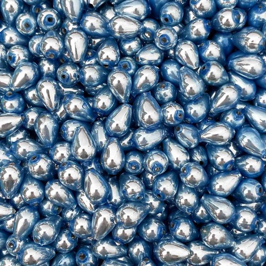 10 Pearl Light Blue Drop Blown Glass Beads .5" ~ Czech Republic