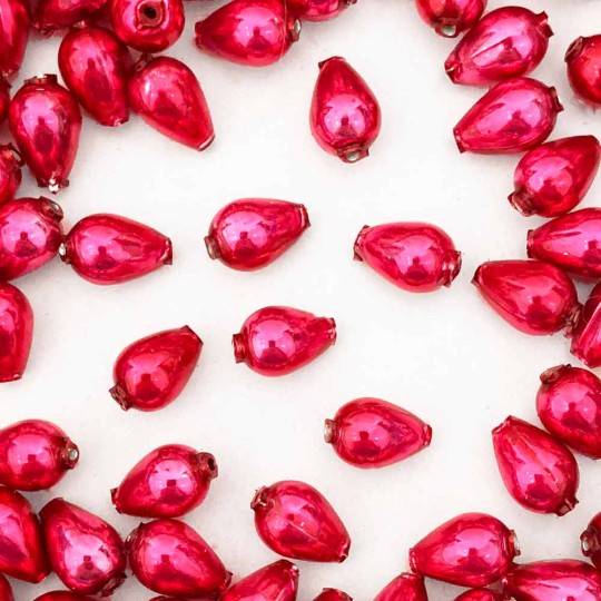 10 Pearl Fuchsia Pink Drop Blown Glass Beads .5" ~ Czech Republic