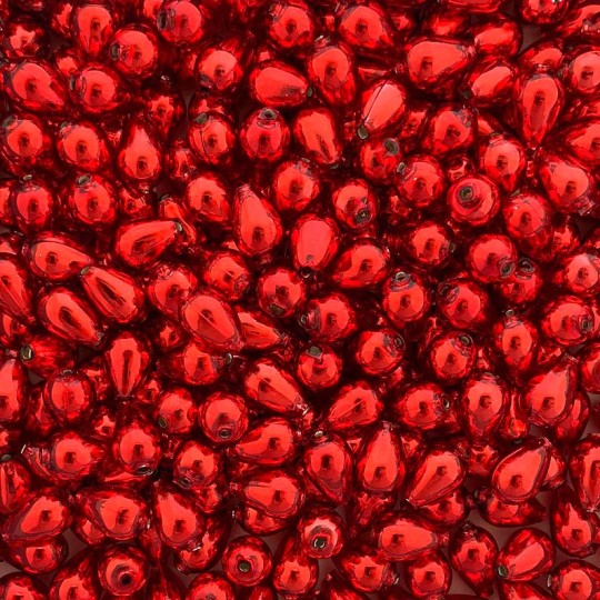 10 Red Drop Blown Glass Beads .5" ~ Czech Republic