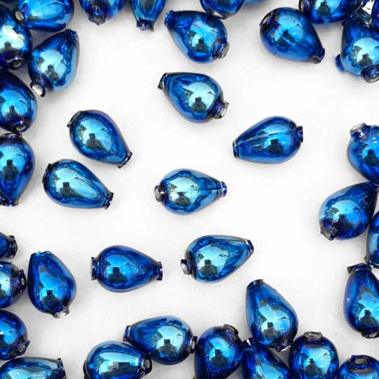 10 Blue Drop Blown Glass Beads .5" ~ Czech Republic
