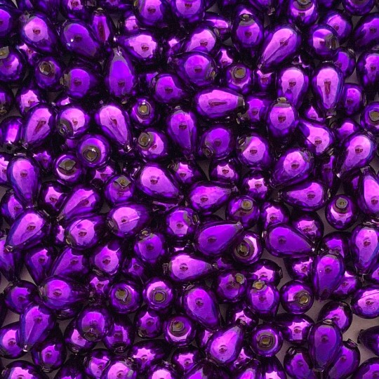 10 Purple Drop Blown Glass Beads .5" ~ Czech Republic