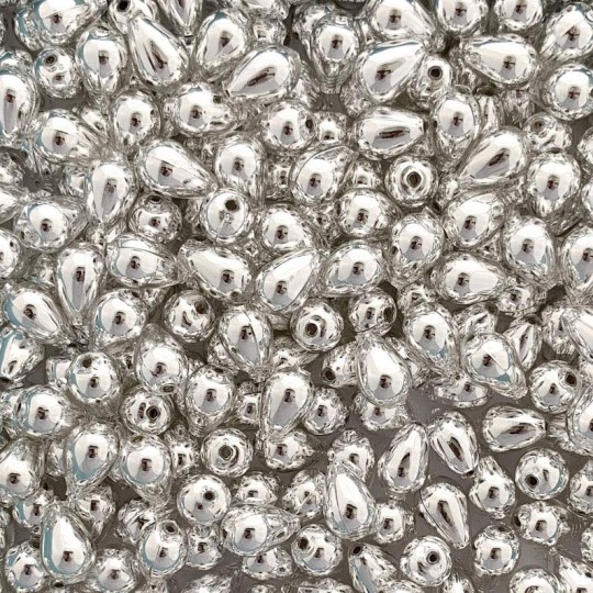 10 Silver Drop Blown Glass Beads .5" ~ Czech Republic