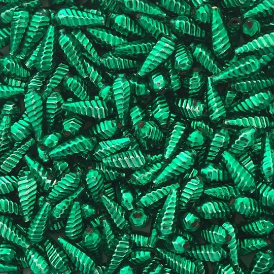 10 Green Ribbed Drop Blown Glass Beads .75" ~ Czech Republic