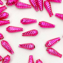 10 Hot Pink Ribbed Drop Blown Glass Beads 3/4" ~ Czech Republic