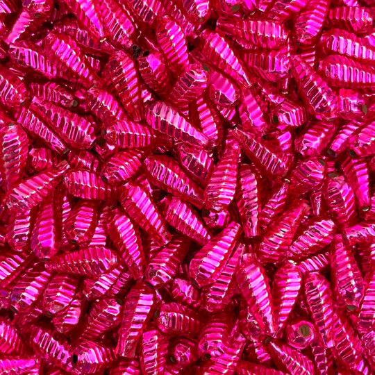 10 Hot Pink Ribbed Drop Blown Glass Beads 3/4" ~ Czech Republic