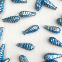 10 Pearl Light Blue Ribbed Drop Blown Glass Beads 3/4" ~ Czech Republic