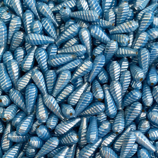 10 Pearl Light Blue Ribbed Drop Blown Glass Beads 3/4" ~ Czech Republic