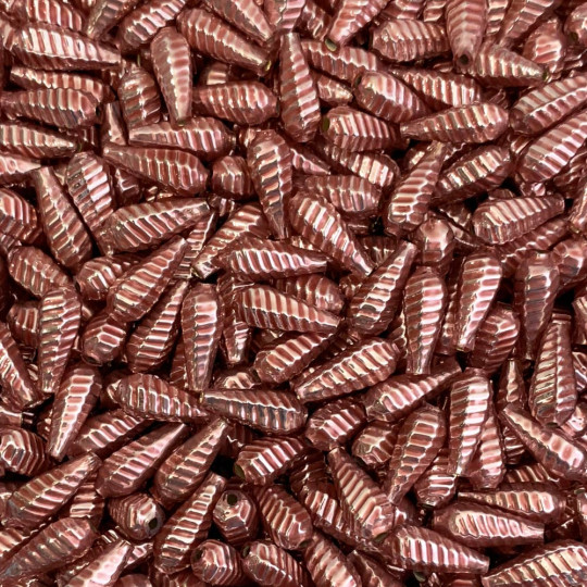 10 Pearl Rose Pink Ribbed Drop Blown Glass Beads 3/4" ~ Czech Republic