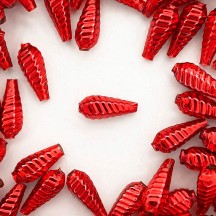 10 Red Ribbed Drop Blown Glass Beads .75" ~ Czech Republic
