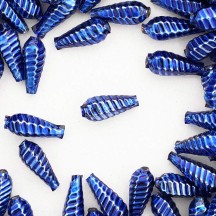 10 Blue Ribbed Drop Blown Glass Beads .75" ~ Czech Republic