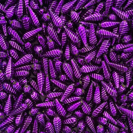 10 Purple Ribbed Drop Blown Glass Beads .75" ~ Czech Republic