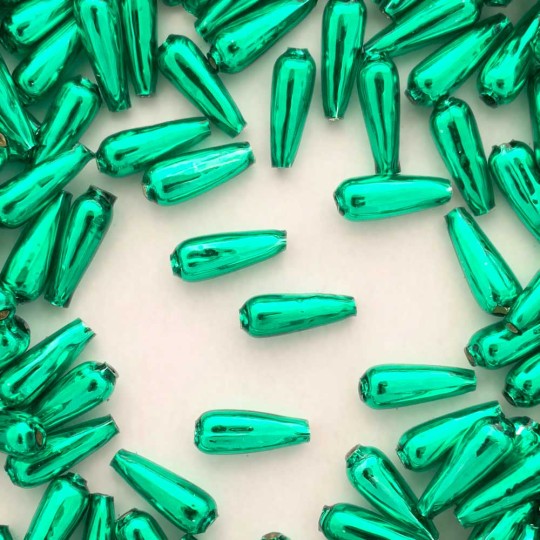 10 Green Drop Blown Glass Beads .625" ~ Czech Republic