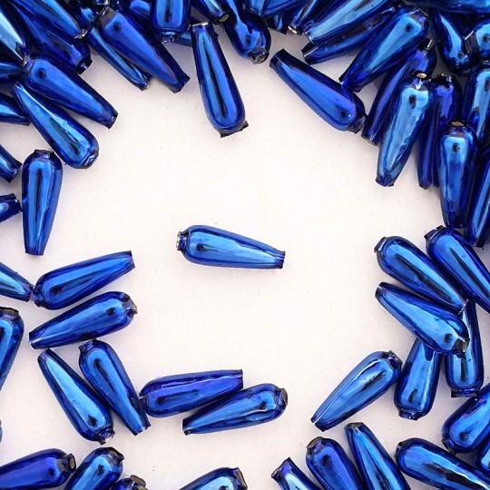 10 Blue Drop Blown Glass Beads .625" ~ Czech Republic