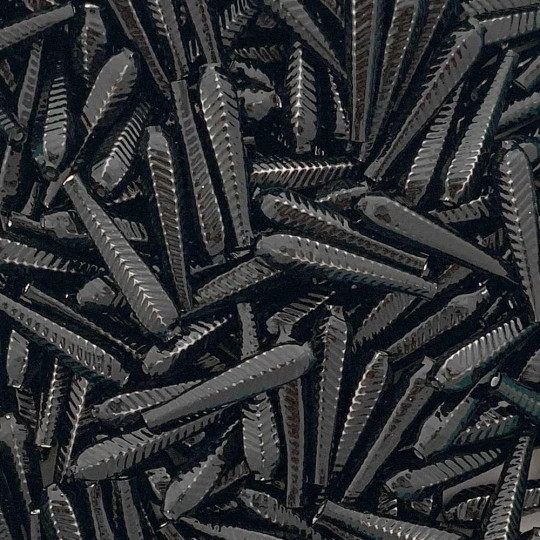 6 Black Long Ribbed Drop Glass Beads 1.25" ~ Czech Republic