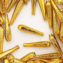 6 Gold Long Ribbed Drop Glass Beads 1.25" ~ Czech Republic