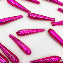 6 Hot Pink Long Ribbed Drop Glass Beads 1.25" ~ Czech Republic