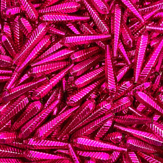 6 Hot Pink Long Ribbed Drop Glass Beads 1.25" ~ Czech Republic