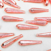 6 Light Pink Long Ribbed Drop Glass Beads 1.25" ~ Czech Republic
