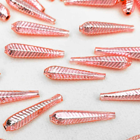 6 Light Pink Long Ribbed Drop Glass Beads 1.25" ~ Czech Republic