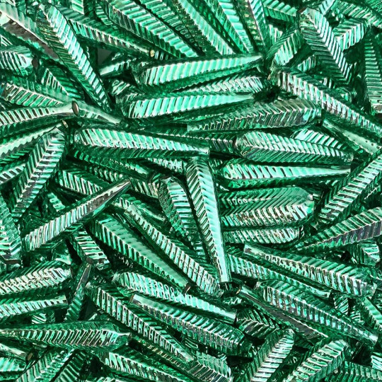 6 Light Green Long Ribbed Drop Glass Beads 1.25" ~ Czech Republic