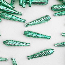 6 Light Green Long Ribbed Drop Glass Beads 1.25" ~ Czech Republic