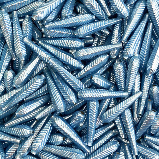 6 Pearl Blue Long Ribbed Drop Glass Beads 1.25" ~ Czech Republic