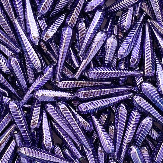 6 Light Purple Long Ribbed Drop Glass Beads 1.25" ~ Czech Republic