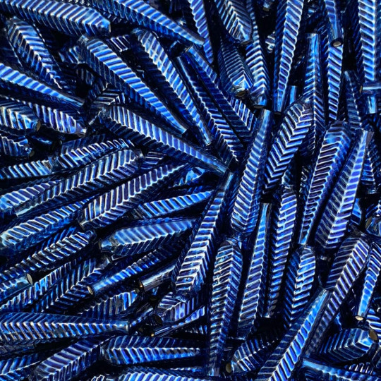 6 Blue Long Ribbed Drop Glass Beads 1.25" ~ Czech Republic