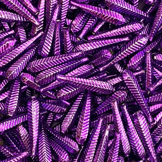 6 Violet Purple Long Ribbed Drop Glass Beads 1.25" ~ Czech Republic