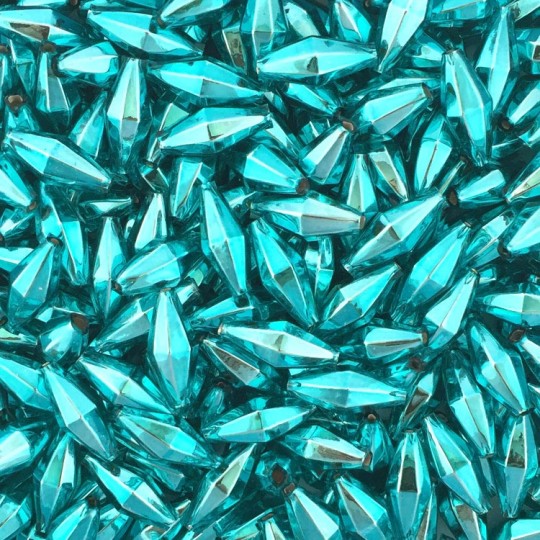 7 Aqua Diamond Cut Blown Glass Beads 1" ~ Czech Republic