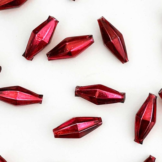 7 Burgundy Diamond Cut Blown Glass Beads 1" ~ Czech Republic