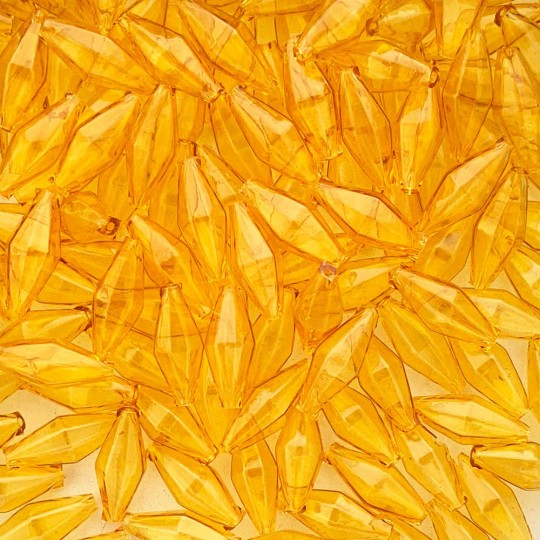 7 Clear Golden Yellow Diamond Cut Blown Glass Beads 1" ~ Czech Republic