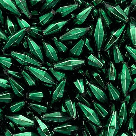 7 Dark Green Diamond Cut Blown Glass Beads 1" ~ Czech Republic