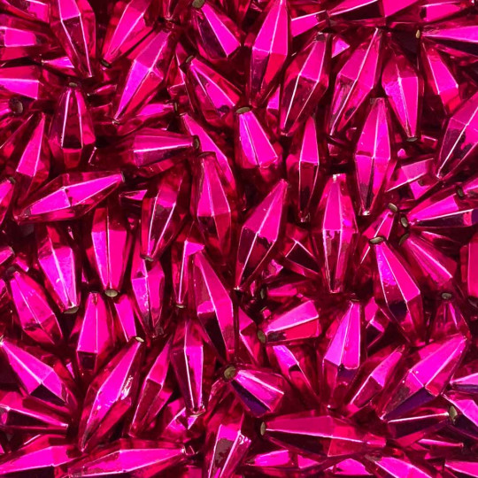 7 Hot Pink Diamond Cut Blown Glass Beads 1" ~ Czech Republic