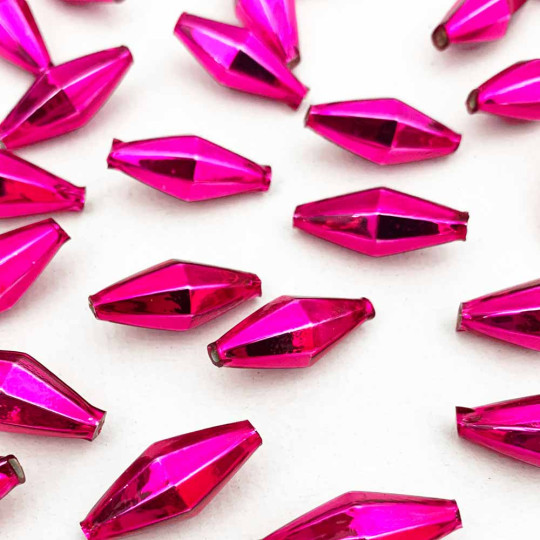 7 Hot Pink Diamond Cut Blown Glass Beads 1" ~ Czech Republic