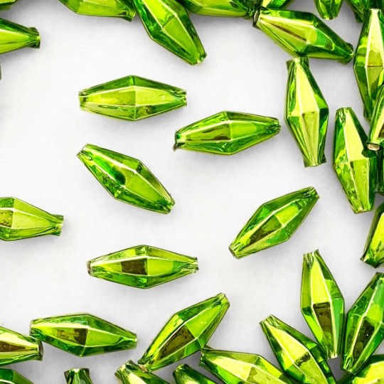 7 Green Diamond Cut Blown Glass Beads 1" ~ Czech Republic