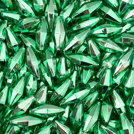 7 Light Green Diamond Cut Blown Glass Beads 1" ~ Czech Republic