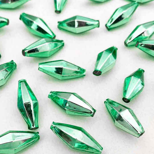7 Light Green Diamond Cut Blown Glass Beads 1" ~ Czech Republic