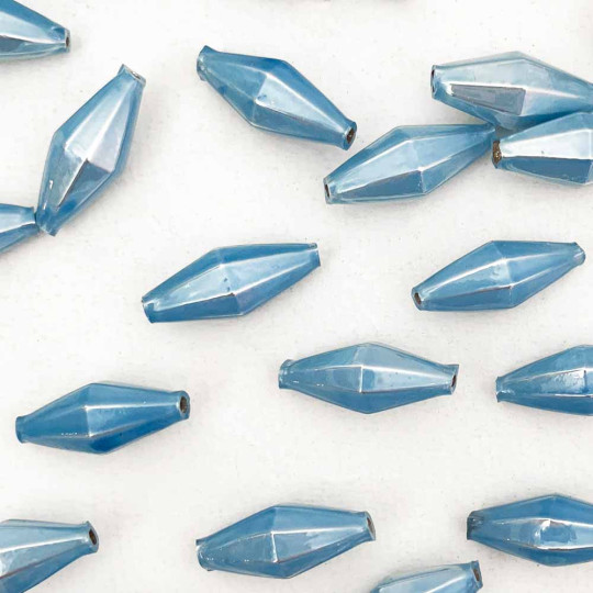 7 Pearl Light Blue Diamond Cut Blown Glass Beads 1" ~ Czech Republic