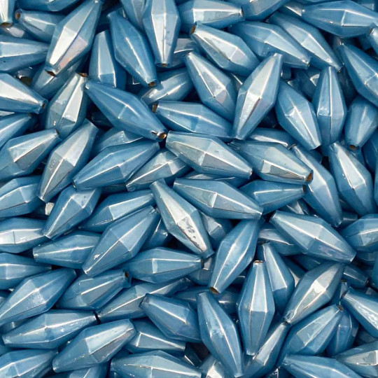 7 Pearl Light Blue Diamond Cut Blown Glass Beads 1" ~ Czech Republic