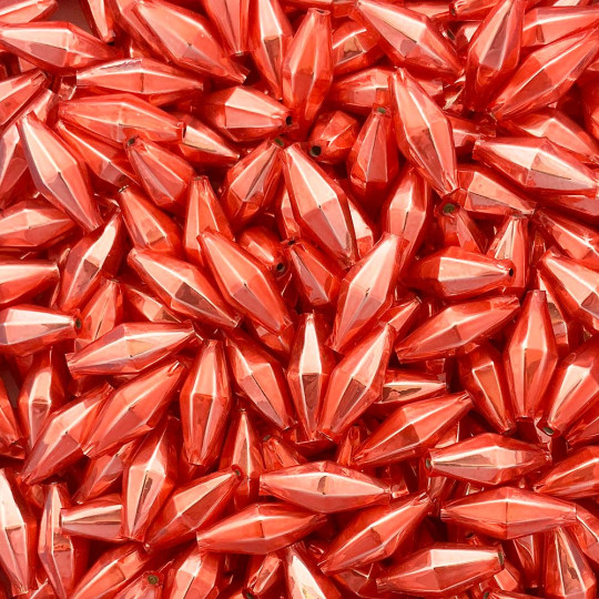 7 Pearl Coral Diamond Cut Blown Glass Beads 1" ~ Czech Republic