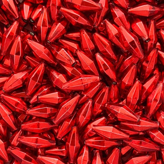 7 Red Diamond Cut Blown Glass Beads 1" ~ Czech Republic