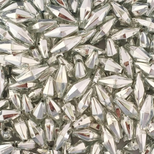 7 Silver Diamond Cut Blown Glass Beads 1" ~ Czech Republic