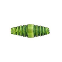 6 Clear Green Ribbed Barrel Blown Glass Beads 1" ~ Czech Republic