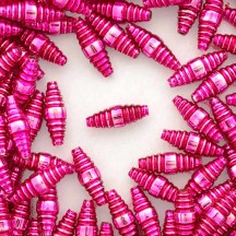 6 Hot Pink Ribbed Barrel Blown Glass Beads 1" ~ Czech Republic