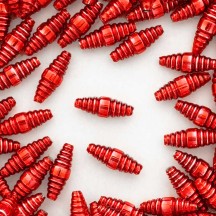 6 Red Ribbed Barrel Blown Glass Beads 1" ~ Czech Republic