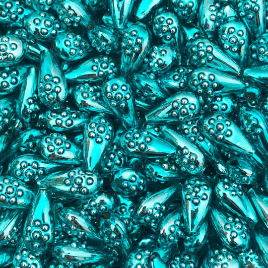 8 Aqua Flower Drop Blown Glass Beads .75" ~ Czech Republic